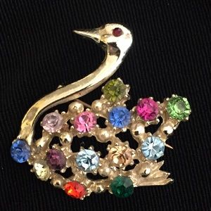 Vintage Swan Rhinestone Brooch A Must See!
